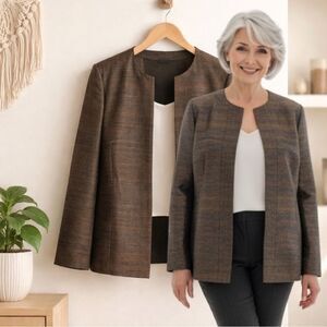 🛍️ ANITA THAI SILK vintage brown Gold collar open blazer jacket size medium